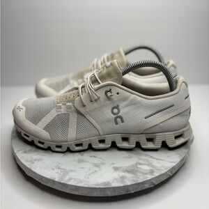 On Running Athletic Shoes in Cream and Gray
